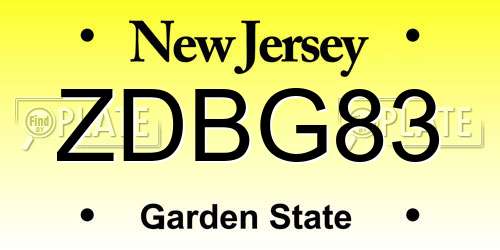 ZDBG83 New Jersey License Plate