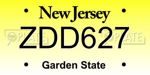 ZDD627 New Jersey License Plate