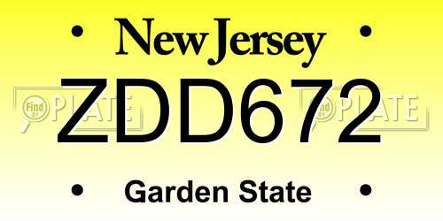 ZDD672 New Jersey License Plate