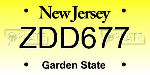 ZDD677 New Jersey License Plate