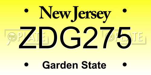 ZDG275 New Jersey License Plate