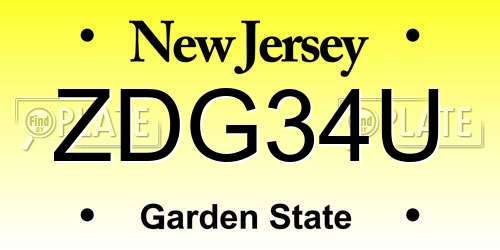 ZDG34U New Jersey License Plate