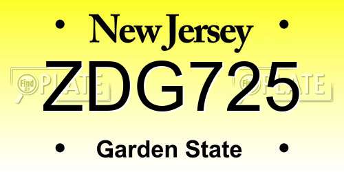ZDG725 New Jersey License Plate