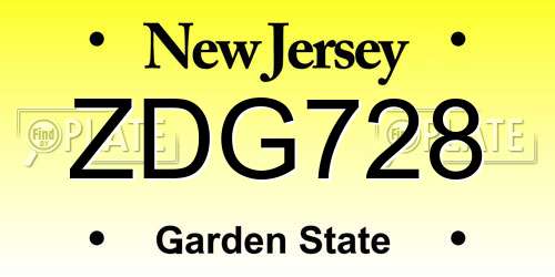 ZDG728 New Jersey License Plate