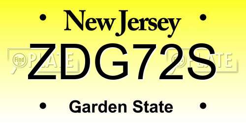 ZDG72S New Jersey License Plate