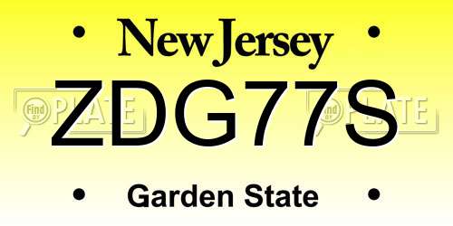 ZDG77S New Jersey License Plate