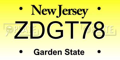 ZDGT78 New Jersey License Plate