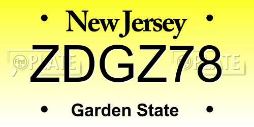 ZDGZ78 New Jersey License Plate
