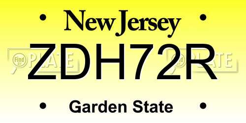 ZDH72R New Jersey License Plate
