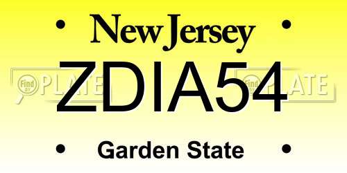 ZDIA54 New Jersey License Plate