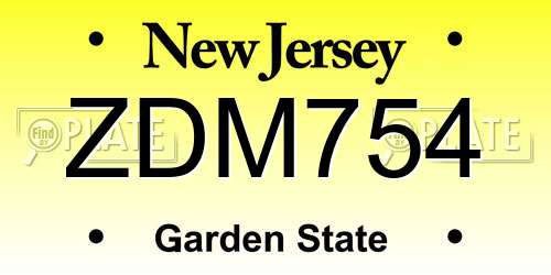 ZDM754 New Jersey License Plate