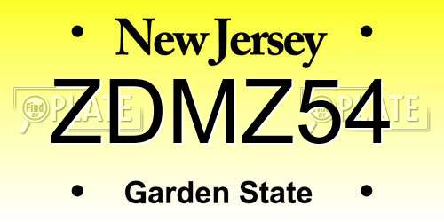 ZDMZ54 New Jersey License Plate