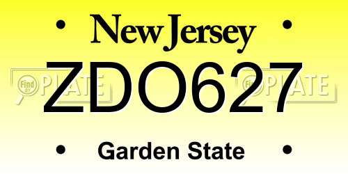 ZDO627 New Jersey License Plate
