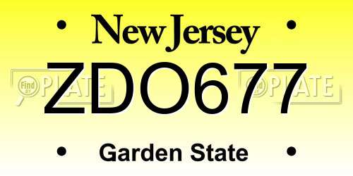 ZDO677 New Jersey License Plate