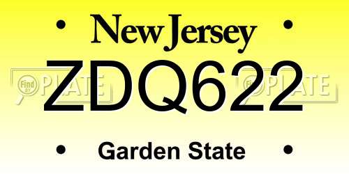 ZDQ622 New Jersey License Plate