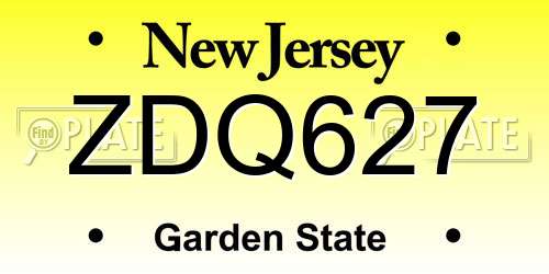 ZDQ627 New Jersey License Plate