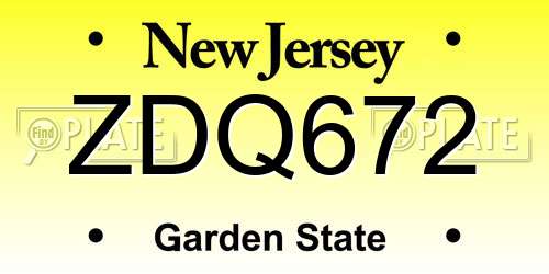 ZDQ672 New Jersey License Plate