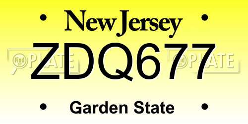 ZDQ677 New Jersey License Plate