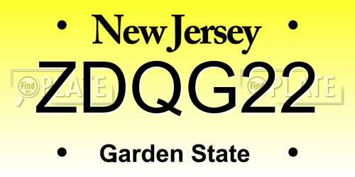 ZDQG22 New Jersey License Plate