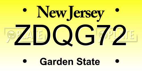 ZDQG72 New Jersey License Plate