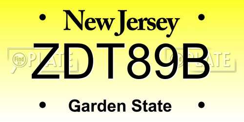 ZDT89B New Jersey License Plate