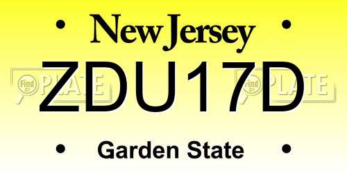ZDU17D New Jersey License Plate