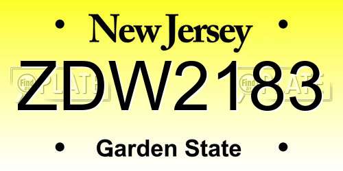 ZDW2183 New Jersey License Plate