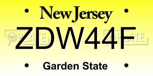 ZDW44F New Jersey License Plate
