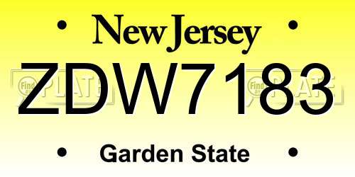 ZDW7183 New Jersey License Plate