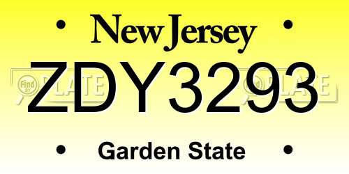 ZDY3293 New Jersey License Plate