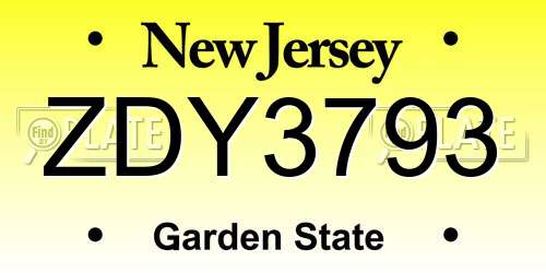 ZDY3793 New Jersey License Plate
