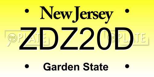 ZDZ20D New Jersey License Plate