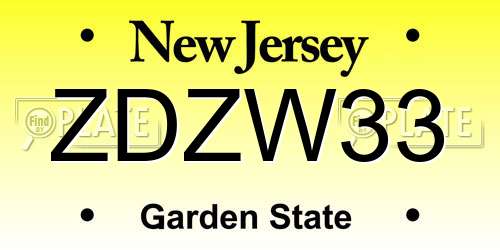 ZDZW33 New Jersey License Plate