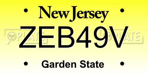 ZEB49V New Jersey License Plate