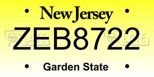 ZEB8722 New Jersey License Plate