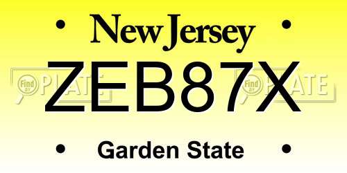 ZEB87X New Jersey License Plate