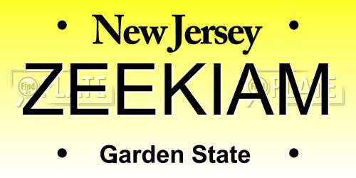 ZEEKIAM New Jersey License Plate
