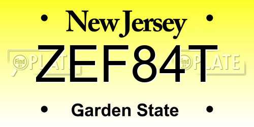 ZEF84T New Jersey License Plate