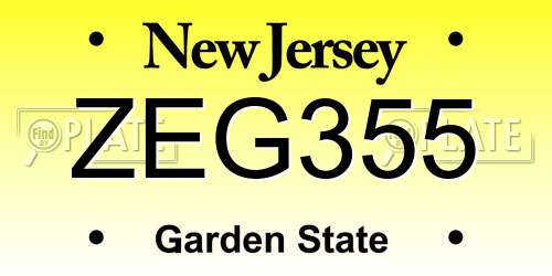 ZEG355 New Jersey License Plate