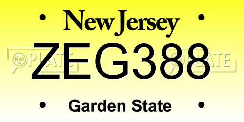 ZEG388 New Jersey License Plate