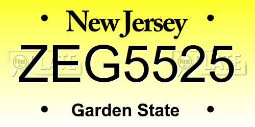 ZEG5525 New Jersey License Plate