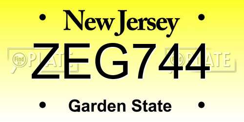ZEG744 New Jersey License Plate