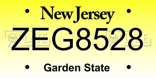 ZEG8528 New Jersey License Plate