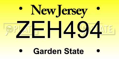 ZEH494 New Jersey License Plate