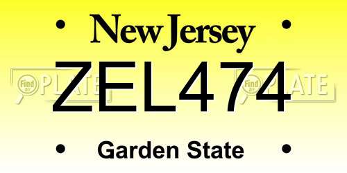ZEL474 New Jersey License Plate