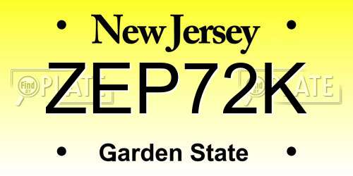 ZEP72K New Jersey License Plate