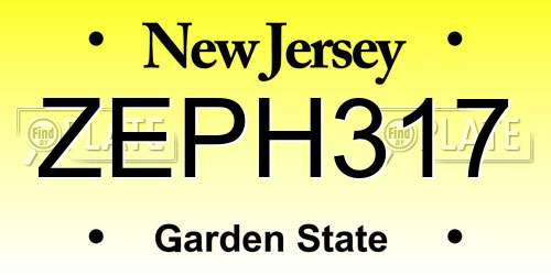 ZEPH317 New Jersey License Plate