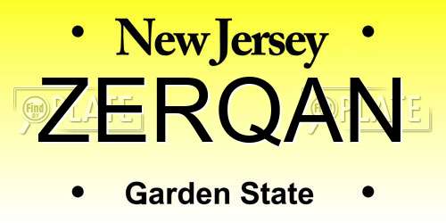 ZERQAN New Jersey License Plate