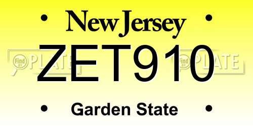 ZET910 New Jersey License Plate