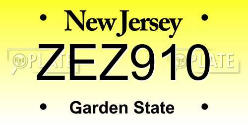 ZEZ910 New Jersey License Plate